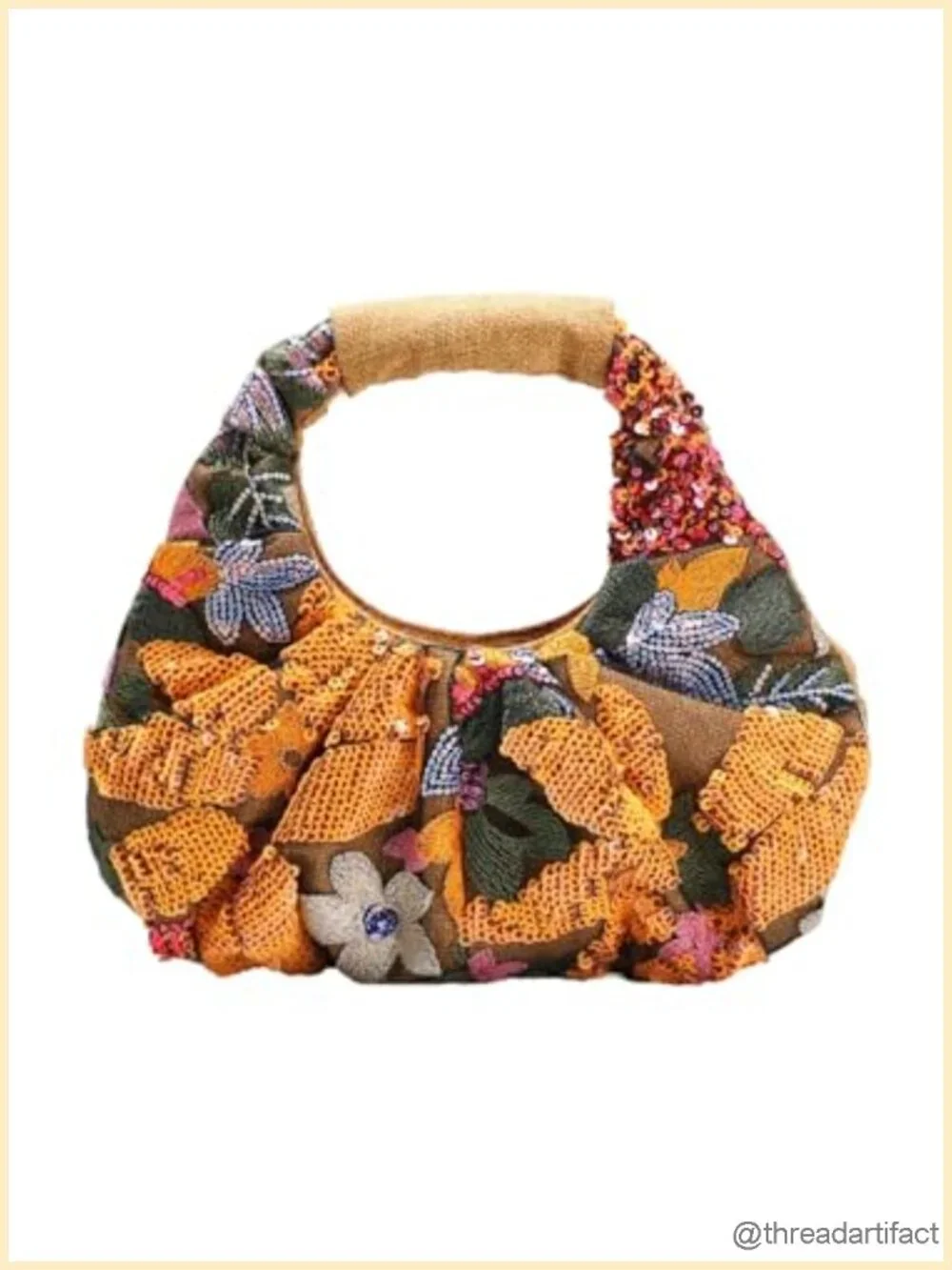 Sequin Floral Embroidery Beaded Top Handle Evening Bag Party Purse